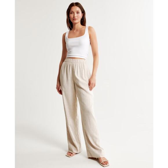 Abercrombie & Fitch Pants - NWT Abercrombie Linen-Blend Pull-On Wide Leg Trouser Pant Light Beige Medium